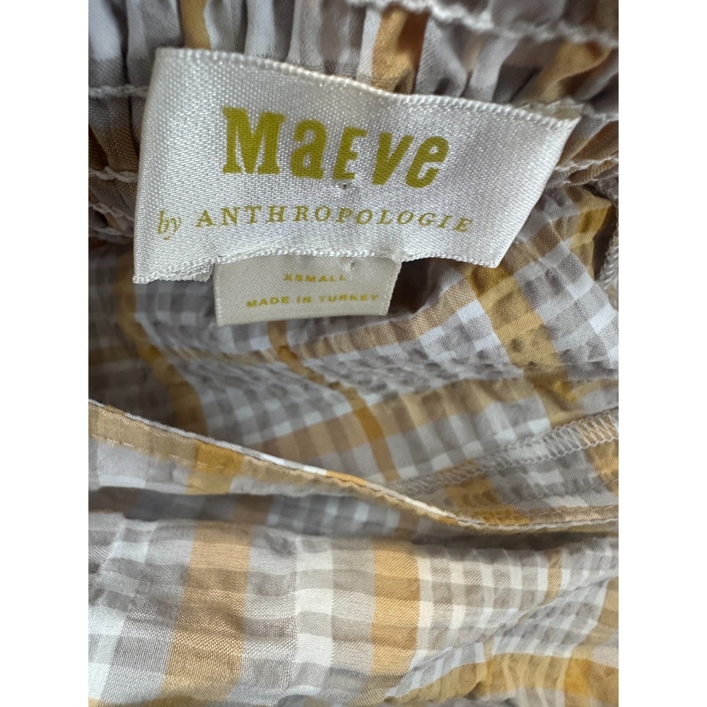 Maeve Anthropologie Gingham Plaid Smocked Puff Sleeve Ruffle Top XS Square Neck - Picture 5 of 13